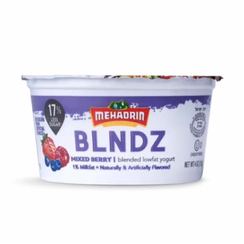 Mehadrin Blndz Mixed Berry Blended Lowfat Yogurt Perspective: front