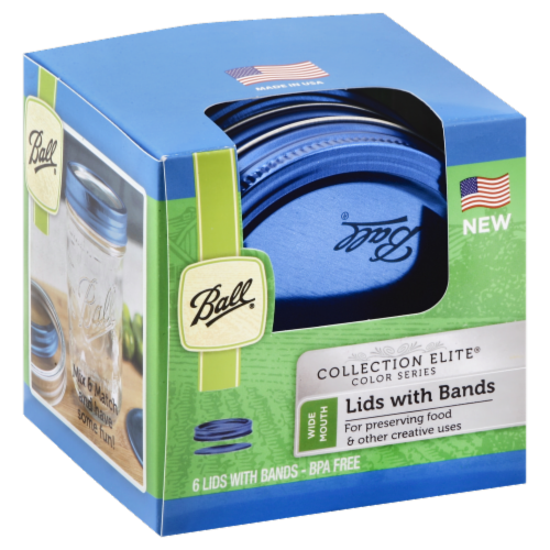 Ball Collection Elite Color Series Mason Jar Lids with Bands - 6 pk - Blue Perspective: front