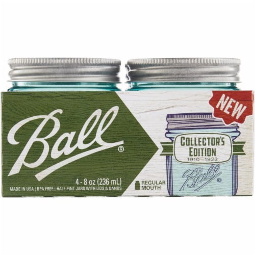 Ball® Collector's Edition Regular Mouth Half Pint Glass Jars with Lids and Bands - Aqua Perspective: front