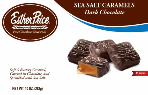 Esther Price Dark Chocolate Sea Salt Caramels Boxed Candy Perspective: front
