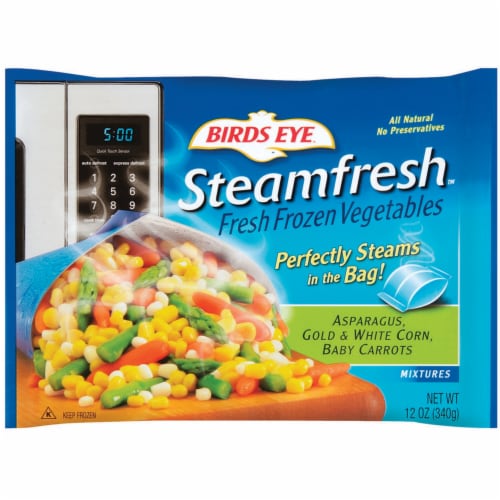 Birds Eye Steamfresh Asparagus Gold & White Corn & Baby Carrots Perspective: front