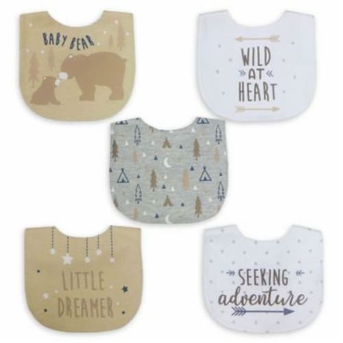 Neat Solutions® 5-Pack Boy Aspirational Water-Resistant Infant Bibs in Oatmeal/White Perspective: front