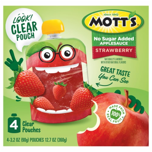 Mott's Unsweetened Strawberry Applesauce Pouches Perspective: front
