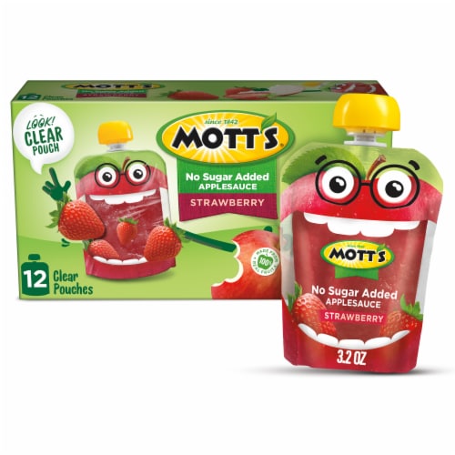 Mott's® No Sugar Added Strawberry Applesauce Pouches Perspective: front