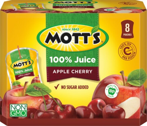 Mott's 100% Apple Cherry Juice Pouches Perspective: front