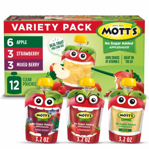 Mott’s No Sugar Added Applesauce Pouches Variety Pack Perspective: front