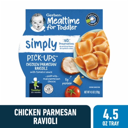 Gerber Pick-Ups Chicken and Parmesan Cheese Ravioli in Tomato Sauce Toddler Meals Perspective: front