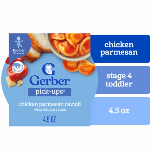 Gerber Pick-Ups Chicken and Parmesan Cheese Ravioli in Tomato Sauce Toddler Meals Tray Perspective: front