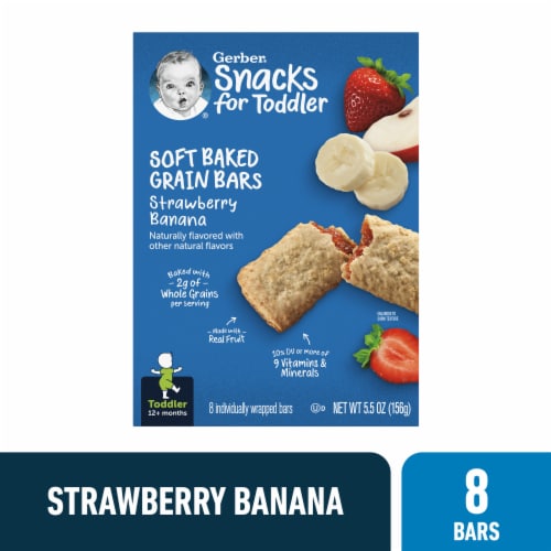 Gerber Snacks for Toddler Soft Baked Grain Bars Strawberry Banana Perspective: front