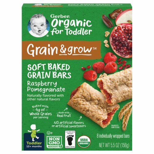 Gerber® Organic Grain & Grow Raspberry Pomegranate Soft Baked Bars Snack Perspective: front