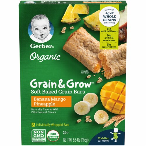 Gerber® Organic Grain & Grow Banana Mango Pineapple Soft Baked Bars Snack Perspective: front