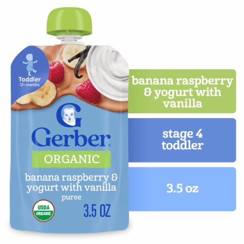 Gerber Organic Toddler Banana Raspberry & Yogurt with Vanilla Pouch Perspective: front