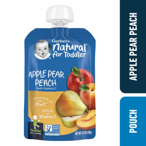 Gerber® Toddler Apple Pear Peach Puree Pouch Perspective: front