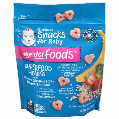 Gerber® Wonderfoods Superfood Hearts Quinoa Strawberry Banana Broccoli Snack Perspective: front