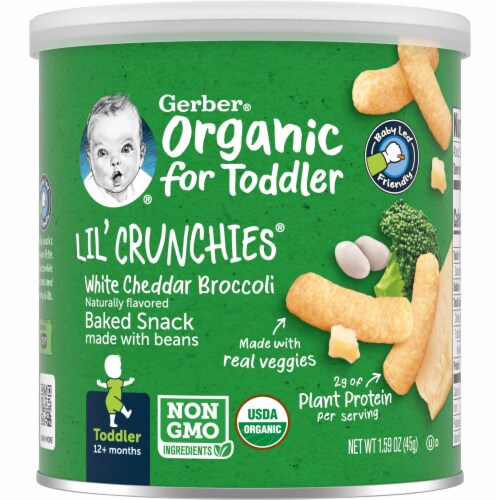 Gerber® Organic Lil' Crunchies White Cheddar Broccoli Baked Snack Perspective: front