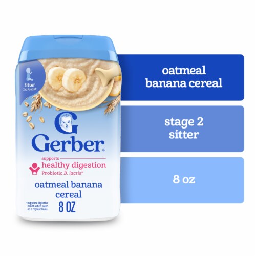 Gerber Cereal for Baby Probiotic Oatmeal Baby Cereal Banana Canister Perspective: front