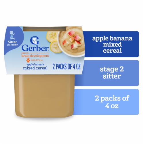 Gerber Stage 2 Baby Food Apple Banana Mixed Cereal Puree Tubs Baby Cereal Perspective: front
