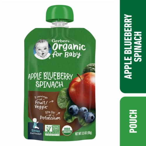 Gerber® Organic 2nd Foods Apple Blueberry & Spinach Stage 2 Baby Food Pouch Perspective: front