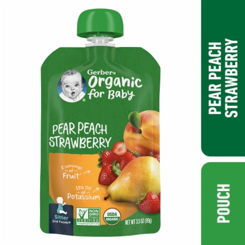 Gerber® Organic 2nd Foods Pear Peach Strawberry Stage 2 Baby Food Perspective: front