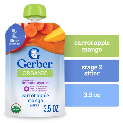 Gerber® Organic 2nd Foods Carrot Apple & Mango Stage 2 Baby Food Pouch Perspective: front