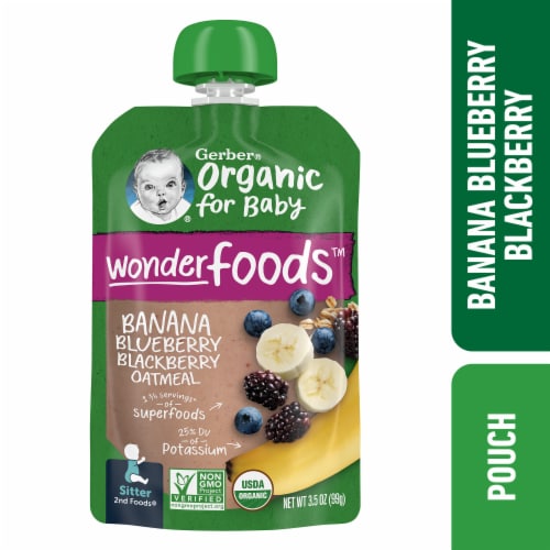 Gerber Organic 2nd Foods Banana Blueberry Blackberry Oatmeal Perspective: front
