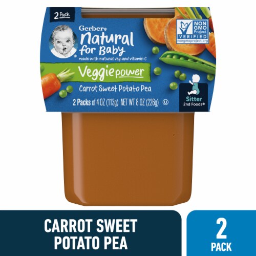 Gerber® 2nd Foods® Carrot Sweet Potato Pea Stage 2 Baby Food Perspective: front