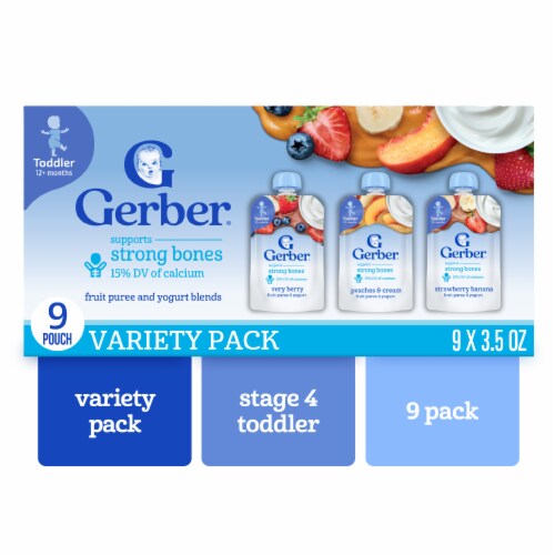Gerber Fruit & Yogurt Toddler Food Variety Pack Pouches Perspective: front