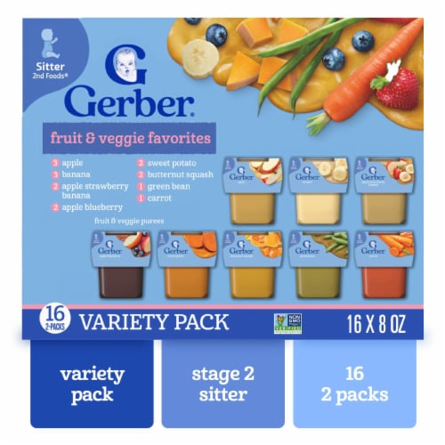 Gerber 2nd Foods Natural for Baby Fruit & Veggie Favorites Variety Pack Tubs Perspective: front