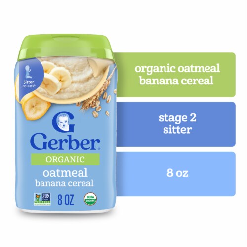 Gerber 2nd Foods Organic for Baby Grain & Grow Oatmeal Baby Cereal Banana Canister Perspective: front