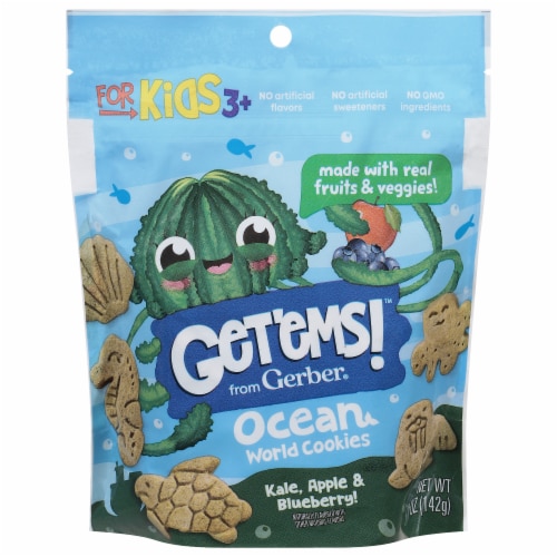 Gerber® Get'ems™ Infant Age Up Ocean Cookie Kale Apple & Blueberry Perspective: front