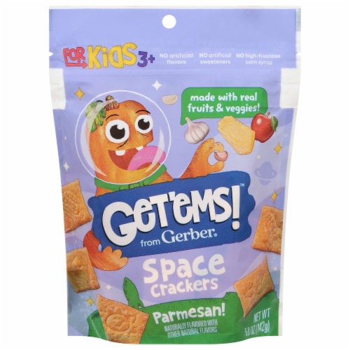 Gerber® Get'ems!™ Parmesan Space Crackers Kids Snack Bag Perspective: front