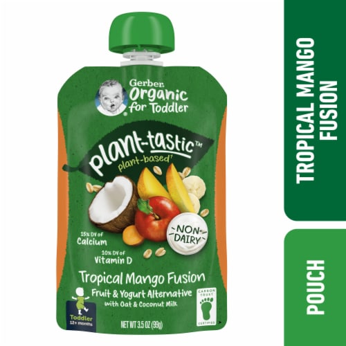 Gerber Organic Baby Food Toddler Plant-tastic Tropical Mango Fusion Fruit and Yogurt Alternative Perspective: front