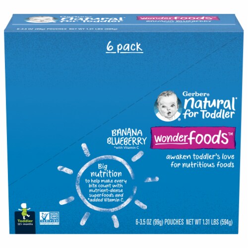 Gerber Natural Banana Blueberry Toddler Baby Food 6 ct 3.5