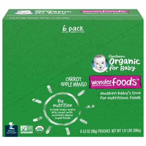 Gerber Organic 2nd Foods Carrot Apple & Mango Baby Food Pouches Perspective: front