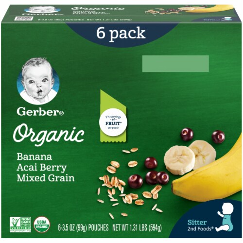 Gerber Organic 2nd Foods Banana Acai Berry & Mixed Grain Baby Food Perspective: front