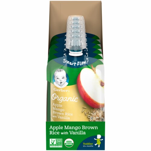Gerber Organic 2nd Foods Apple Mango Brown Rice with Vanilla Baby Food Perspective: front