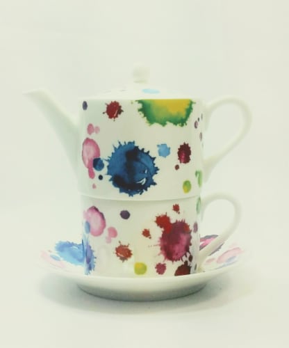 Roy Kirkham ER30140 90 mm Splash Tea for One Teapot with Tea Cup & Saucer, Multi Color Perspective: front