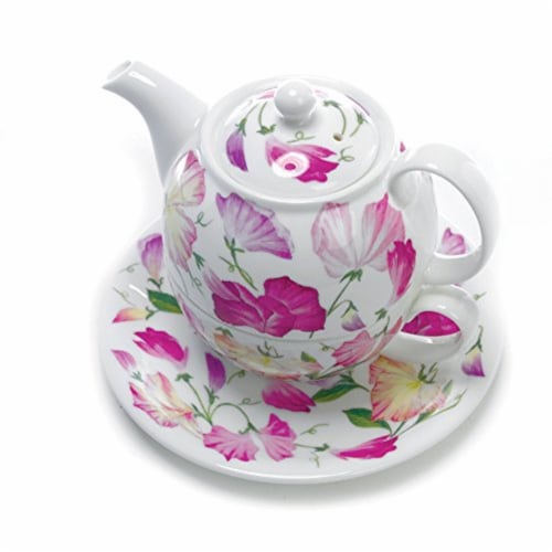 Roy Kirkham ER3019 90 mm Sweet Pea Tea for One Teapot with Tea Cup & Saucer, Multi Color Perspective: front