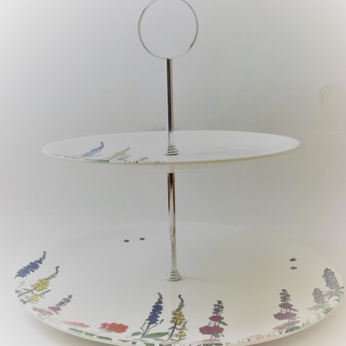Roy Kirkham 10.75 x 8 in. Cottage Garden 2 Tier Cake Stand Perspective: front