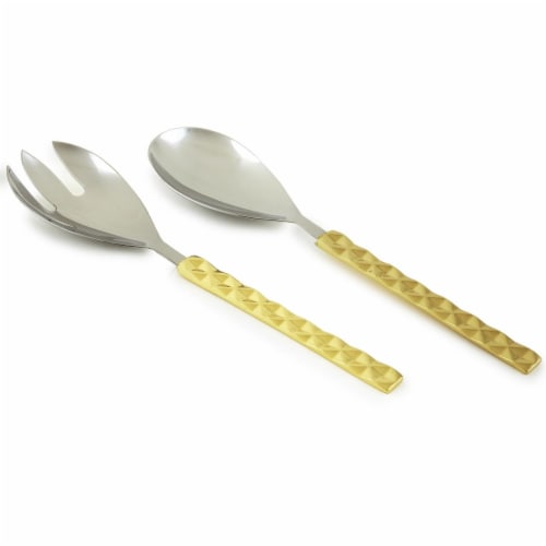 Leeber 70262 12.5 in. Geometric Salad Server Set, Silver & Gold Perspective: front