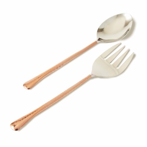Leeber 72523 11 in. Hammered Salad Server Set, Silver & Copper Perspective: front