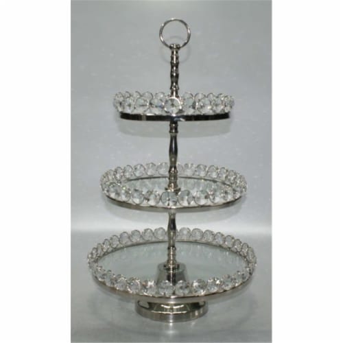 Leeber Elegance Three Tier Glass & Nickel Plated Stand with Detachable Crystal Border, Perspective: front