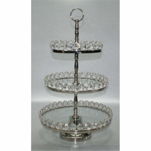 Leeber Elegance Three Tier Glass & Nickel Plated Stand with Detachable Crystal Border, Perspective: front