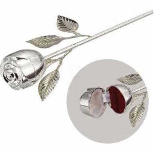 Silver-Plated Long Stem Rose Ring Holder