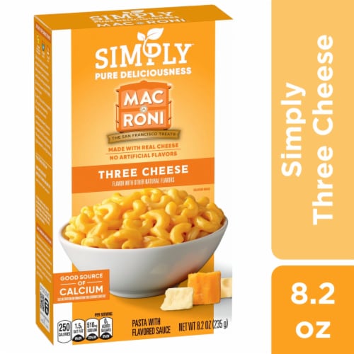 Simply™ Mac-A-Roni™ Three Cheddar Macaroni and Cheese Pasta Box Perspective: front