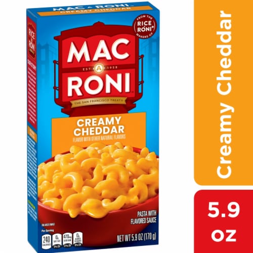 Mac-A-Roni™ Creamy Cheddar Macaroni and Cheese Pasta Box Perspective: front