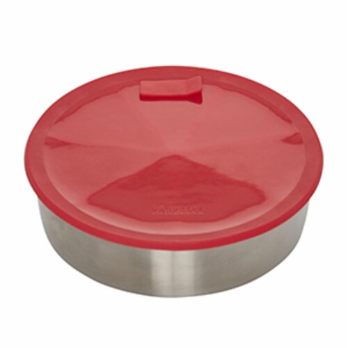 Instant Pot® Stainless Steel Round Pan with Red Lid & Divider Perspective: front