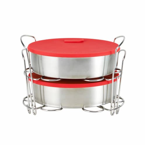 Inatant Pot Cook Bake Set - Stainless Steel with Red Lids Perspective: front