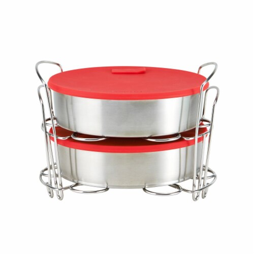 Inatant Pot Cook Bake Set - Stainless Steel with Red Lids Perspective: front