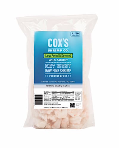 Cox's 41/50 Wild-Caught Key West Pink Raw Shrimp Perspective: front